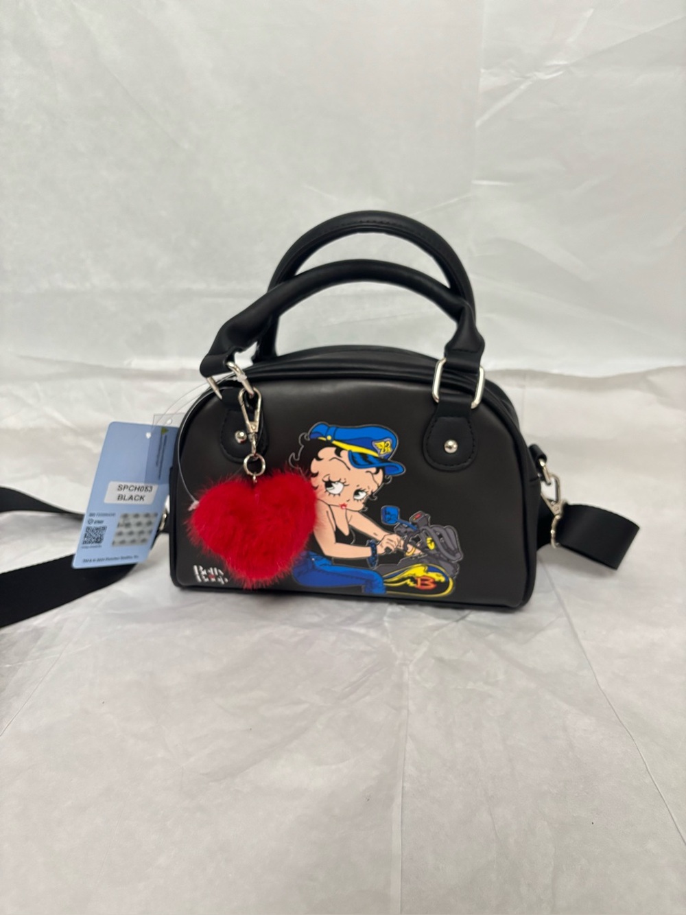 Black Betty Boop Accent Satchel with Red Heart Charm